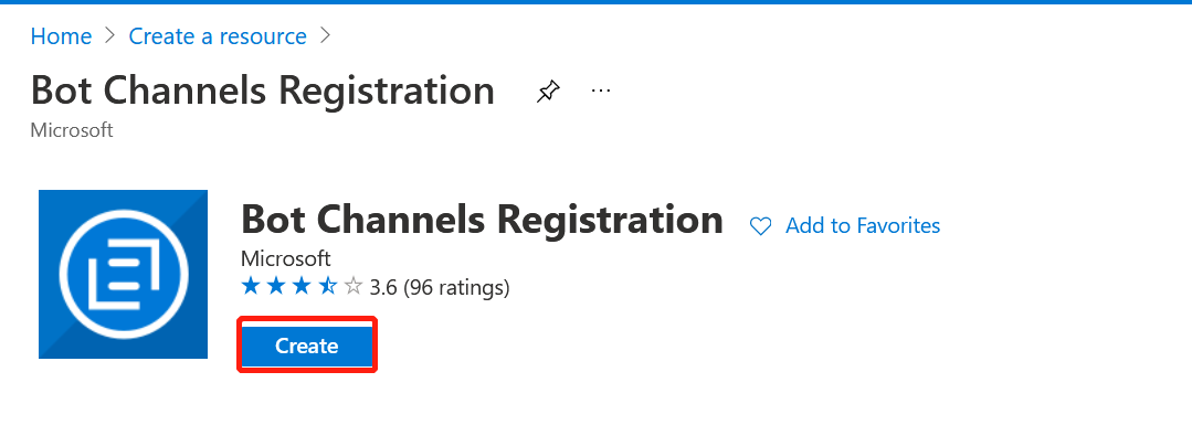 Create a resource with bot channels registration service